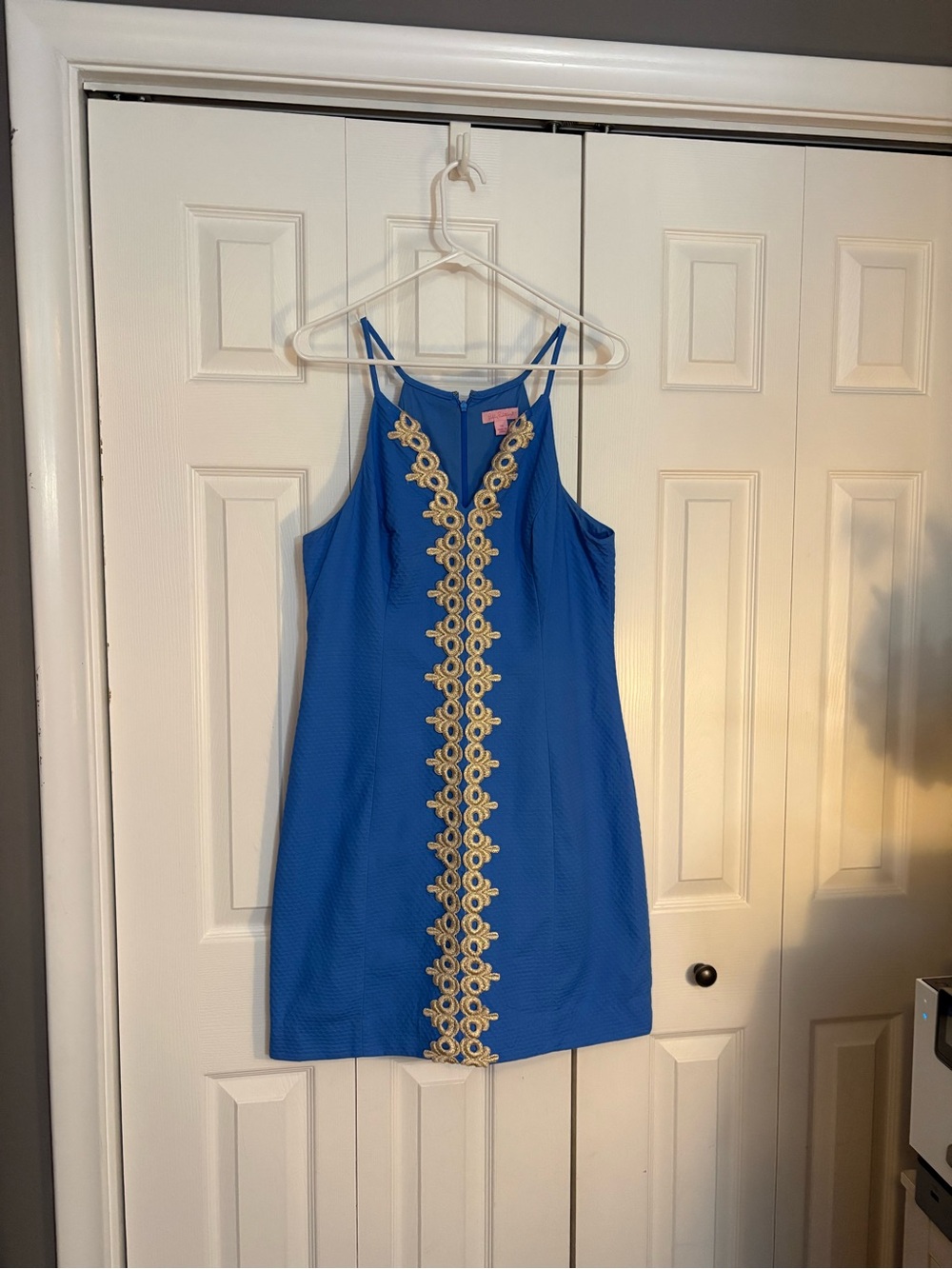 Lilly Pulitzer Blue Sleeveless Shift Dress with gold Lace